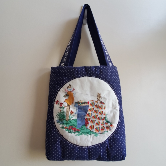 Vintage Handmade quilted patchwork handbag - reversable, unique design - Picture 4 of 9